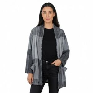 Eileen Fisher Hazy Blocks Organic Cotton Frayed Edge Cardigan Size Small